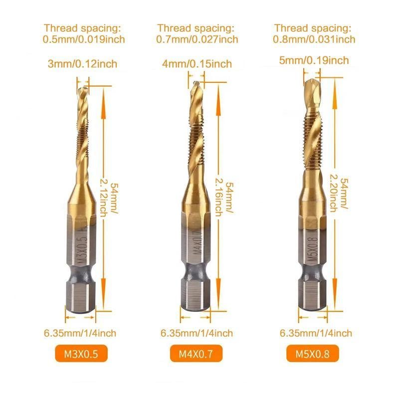 3 In 1 Spiral Tap Hex Shank Drill Bit Set