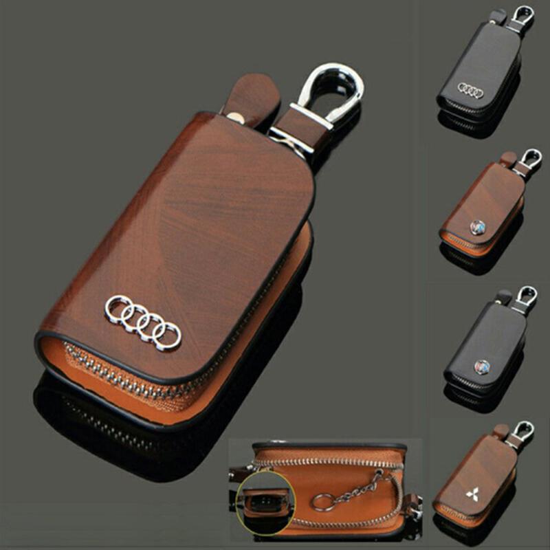 💥$19.99🚗 Car Key Pouch,Wood Grain Cowhide Leather