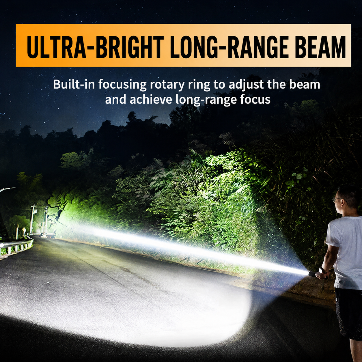 High-intensity flashlight with dual light sources and telescopic zoom